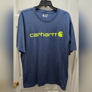 Carhartt Blue Yellow Logo Tee Short Sleeve Loose Fit XL Never Been Worn
